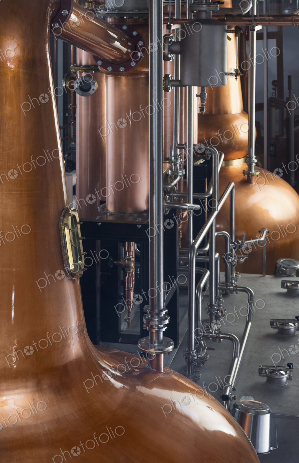 Close up of a copper still in a distillery, Washington, USA.