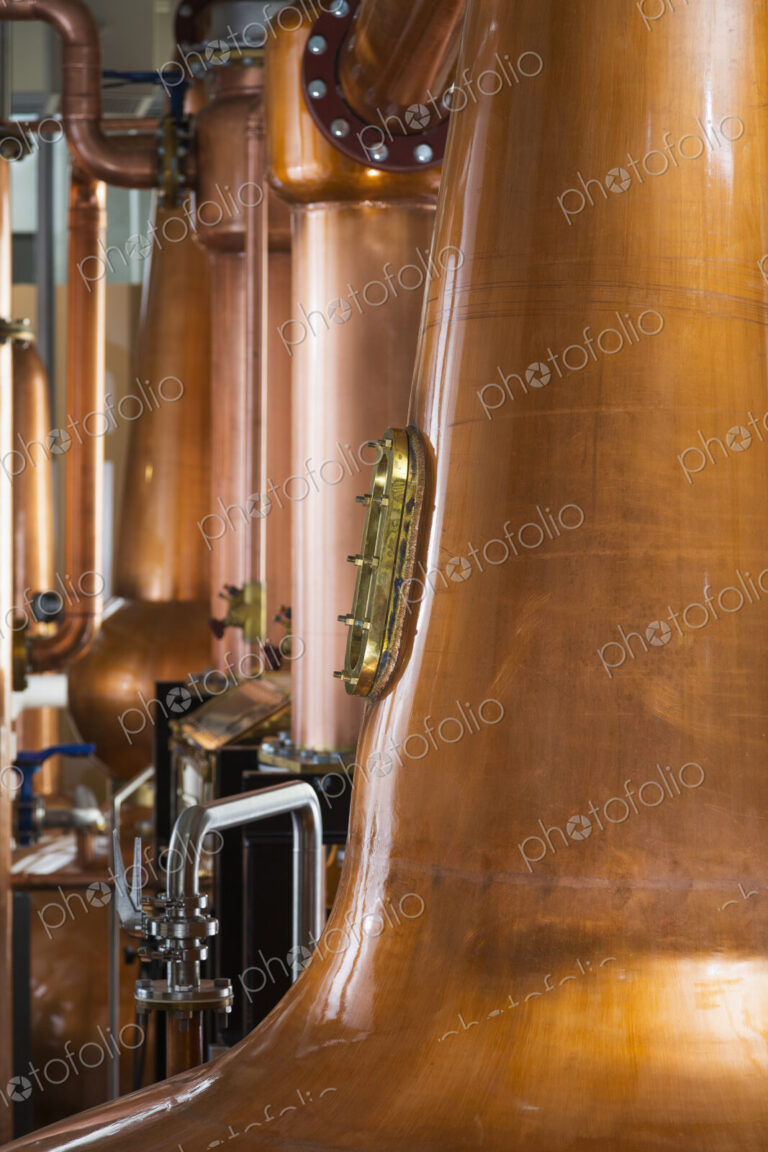Close up of a copper still in a distillery, Washington, USA.