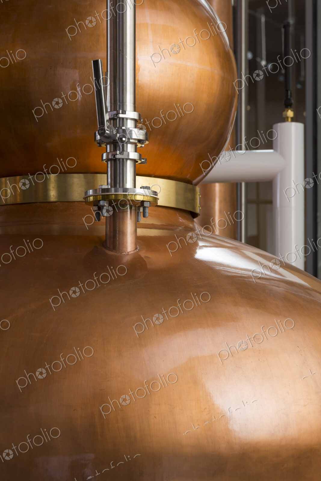 Close up of a copper still in a distillery, Washington, USA.
