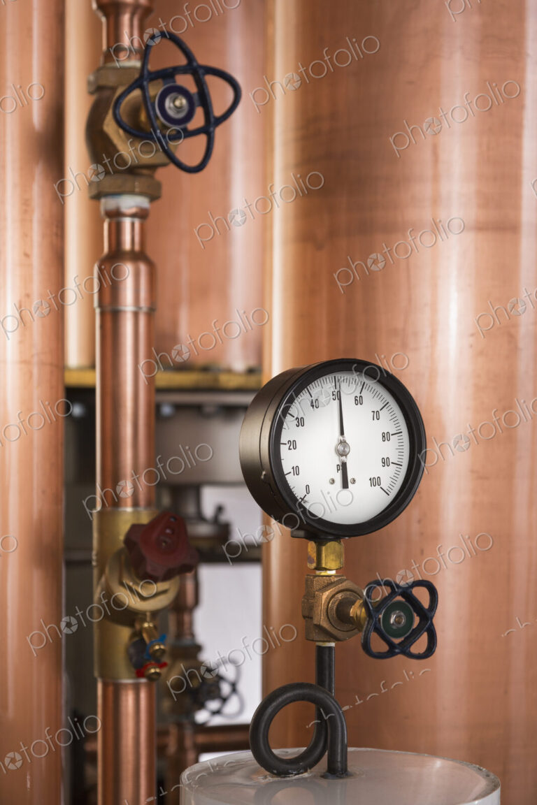 Close up of a copper still in a distillery, Washington, USA.