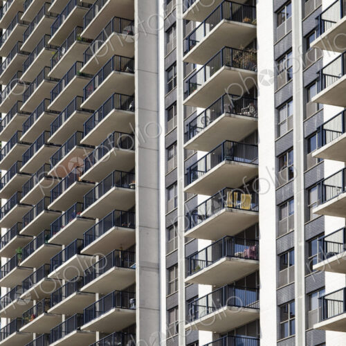 Close up of apartment building balconies Close up of apartment building balconies