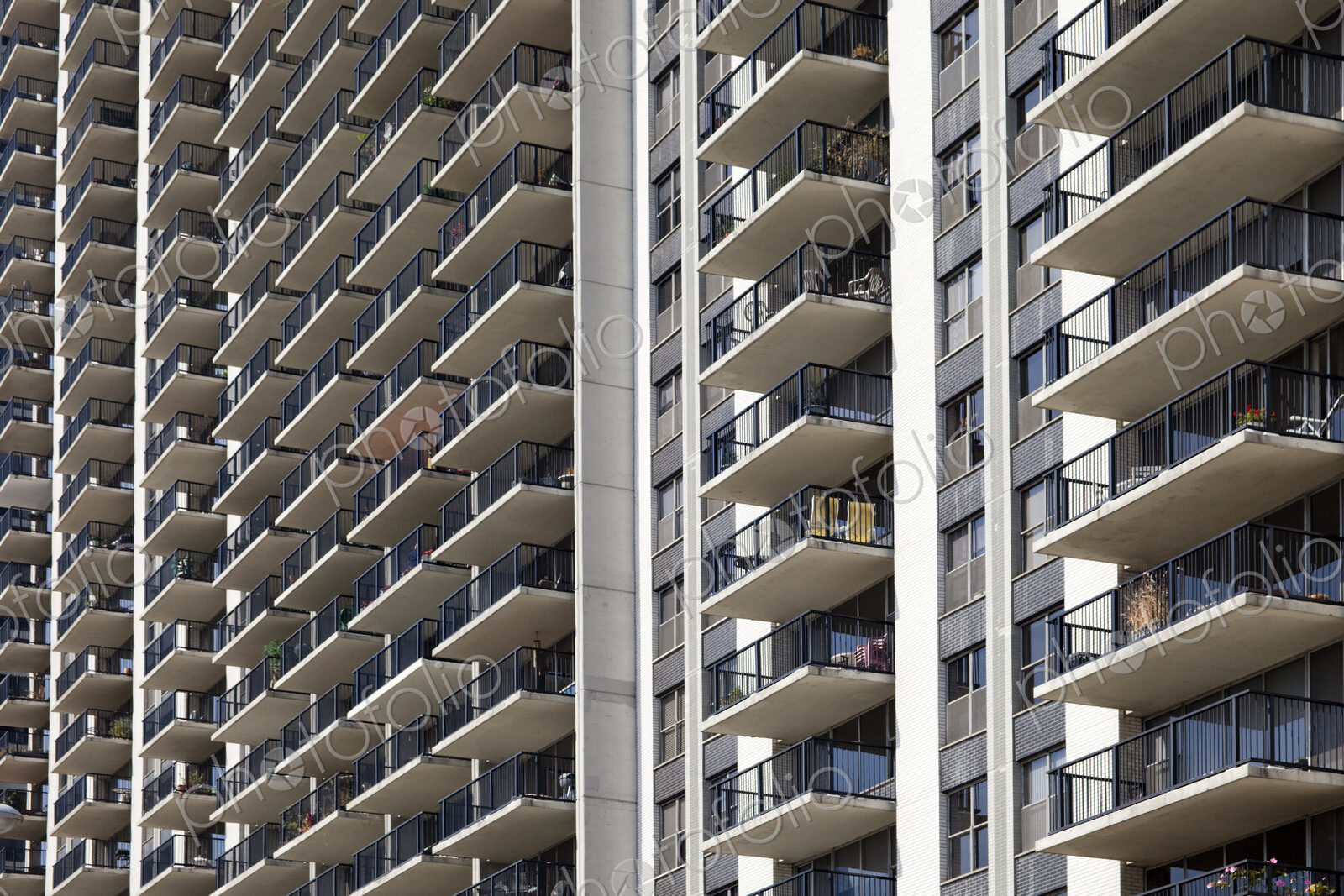 Close up of apartment building balconies