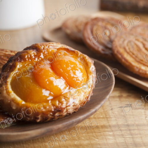 Close up of apricot puff pastry tart