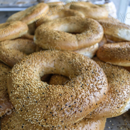 Close up of bagel shaped sesame seed bread in Jordan.