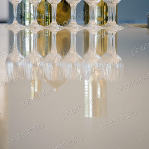 Close up of clean wineglasses on a white surface