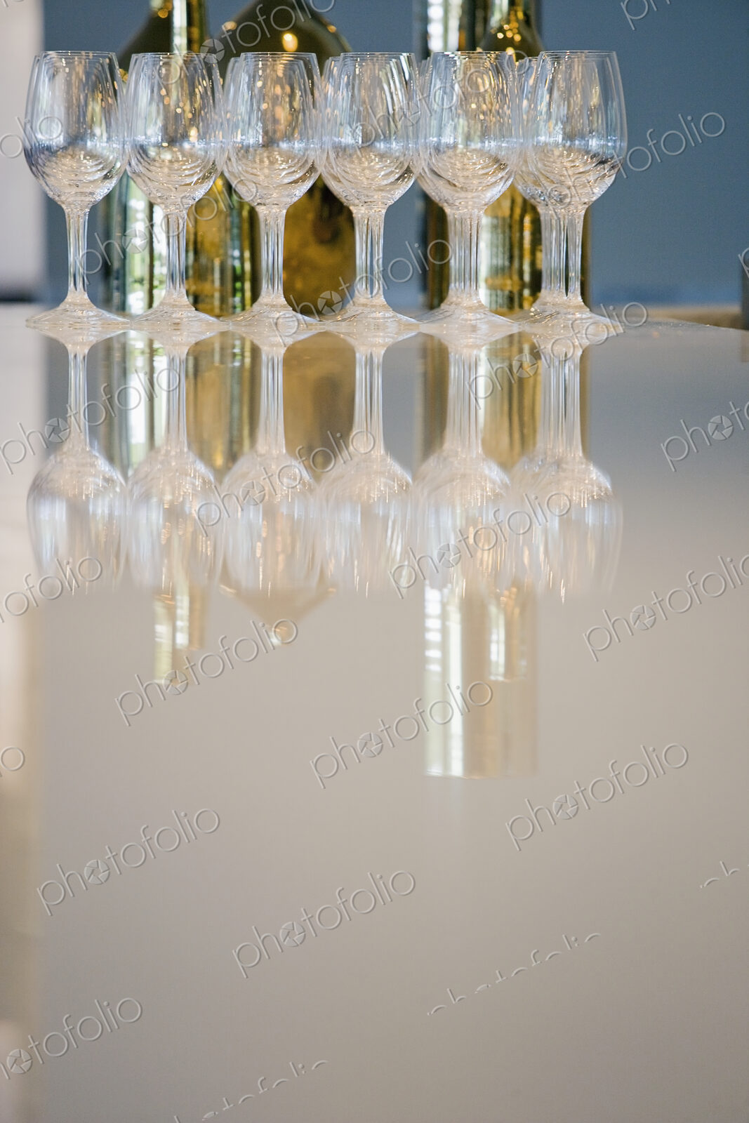 Close up of clean wineglasses on a white surface