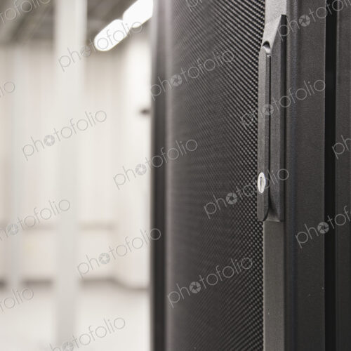 Close-up of computer server cabinet.