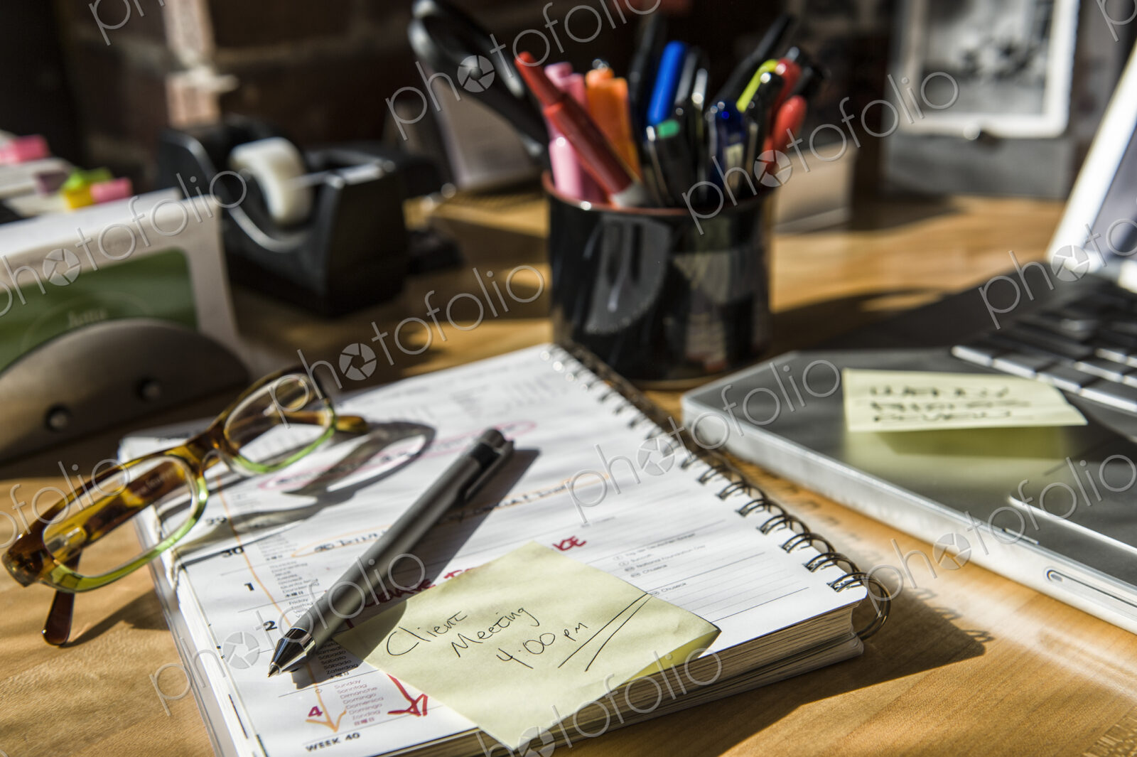Close-up of files and file folders on a desk top in an office.