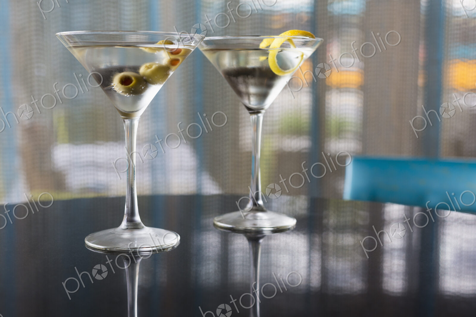 Close up of garnished martinis
