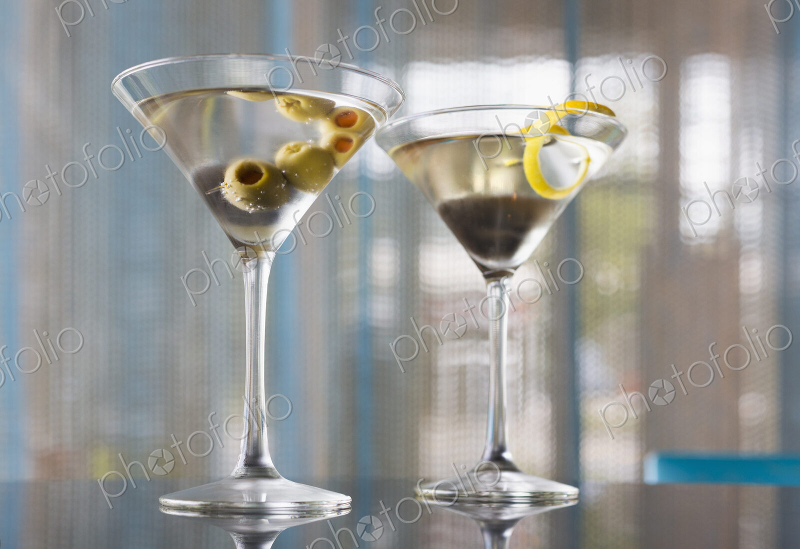 Close up of garnished martinis