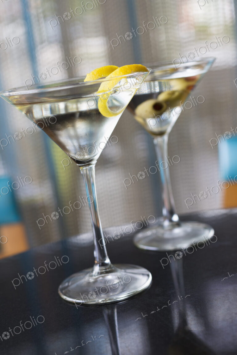Close up of garnished martinis
