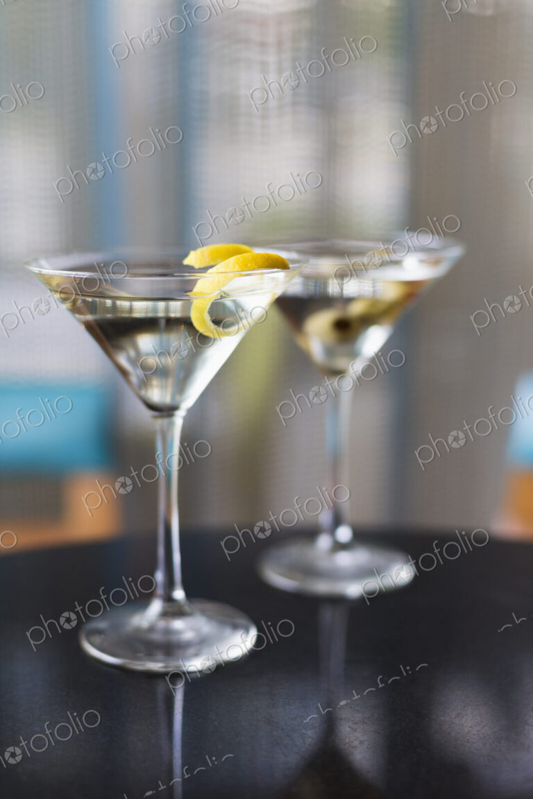 Close up of garnished martinis