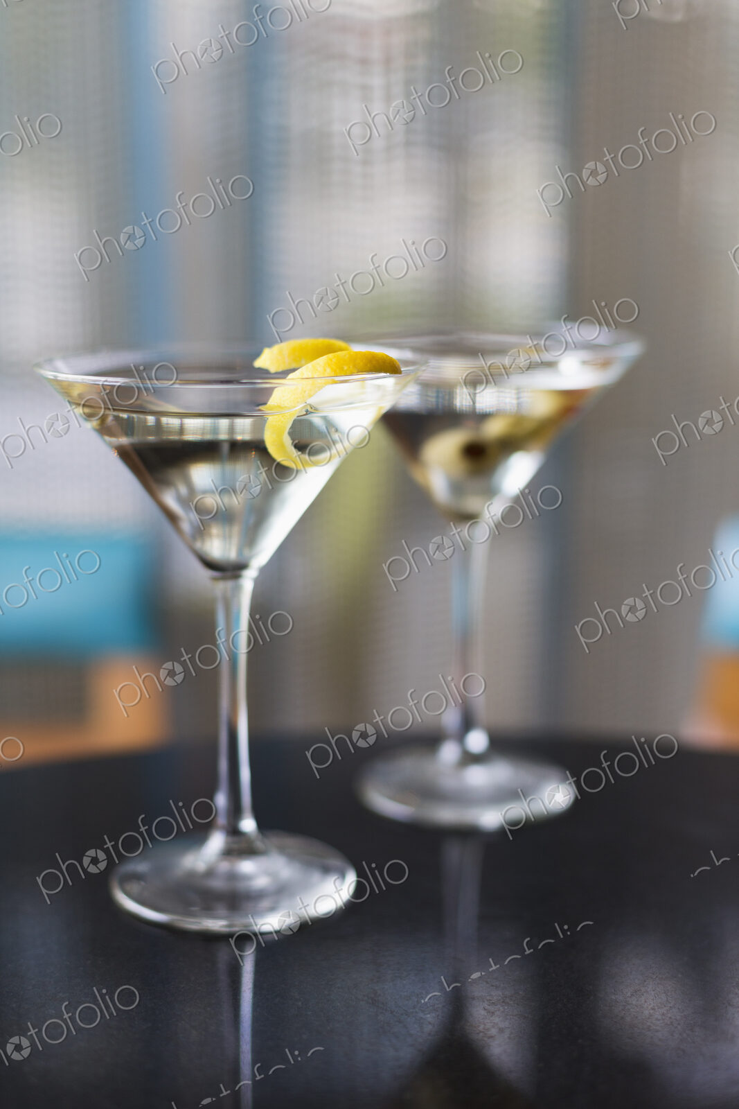 Close up of garnished martinis