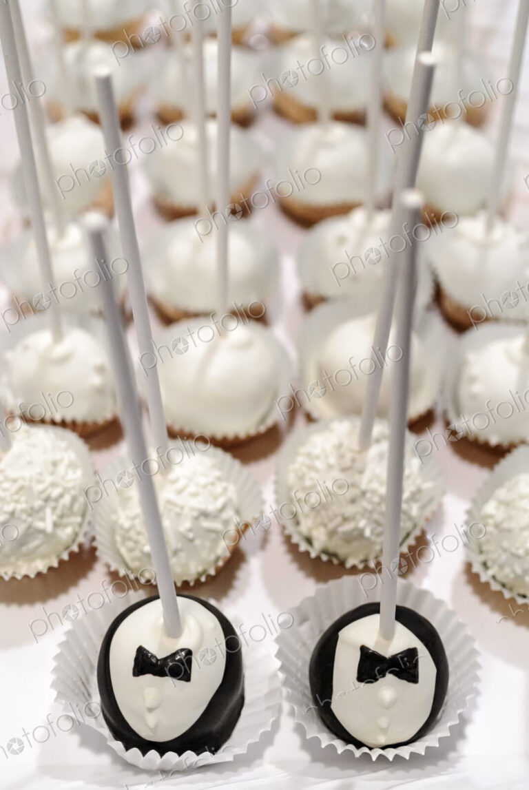 Close up of groom cake pops at same sex wedding