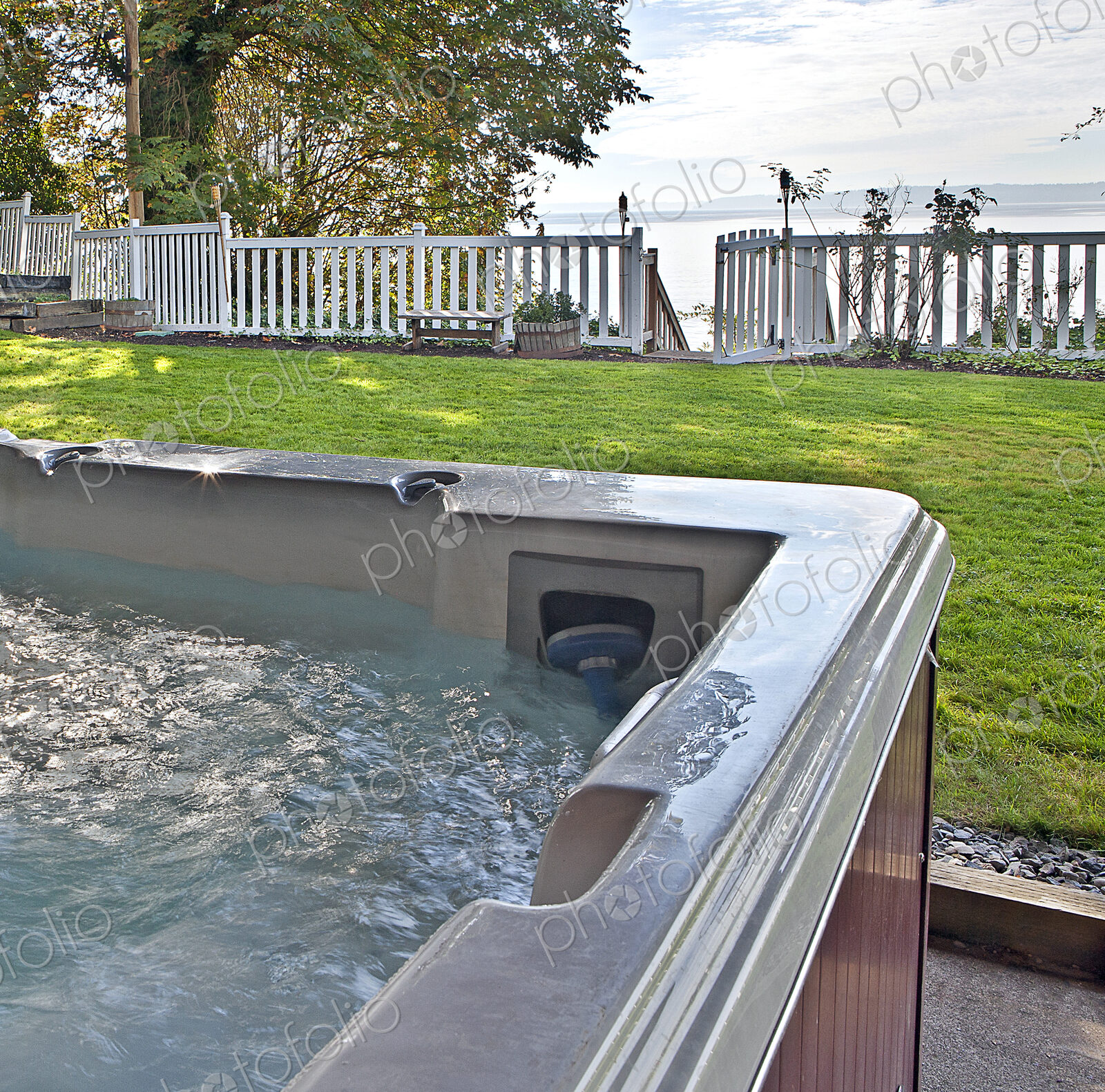 Close up of hot tub in backyard