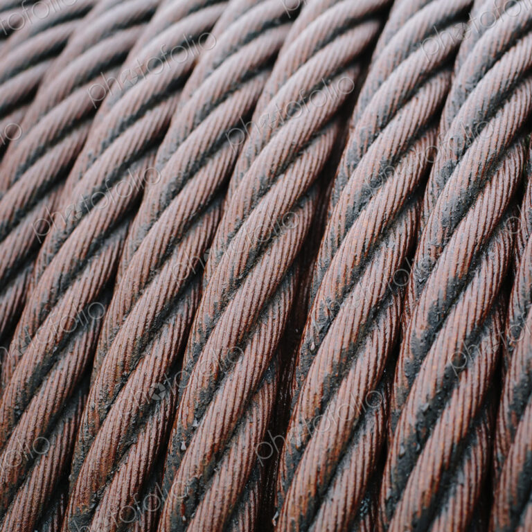 Close up of industrial steel hawsers stored neatly.