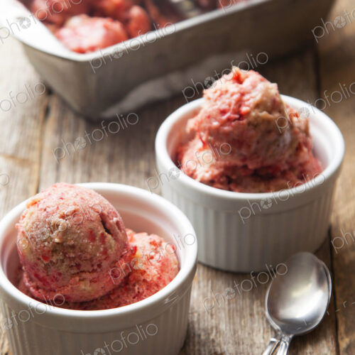 Close up of strawberry ice cream bowls Close up of strawberry ice cream bowls