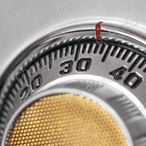 Close-up of the combination lock on a safe.