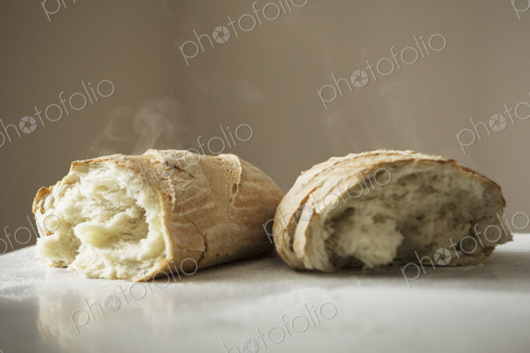 Close up of two freshly baked loaves of bread.