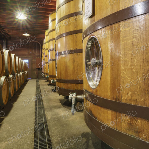 Close up of wine barrels in cellar Close up of wine barrels in cellar