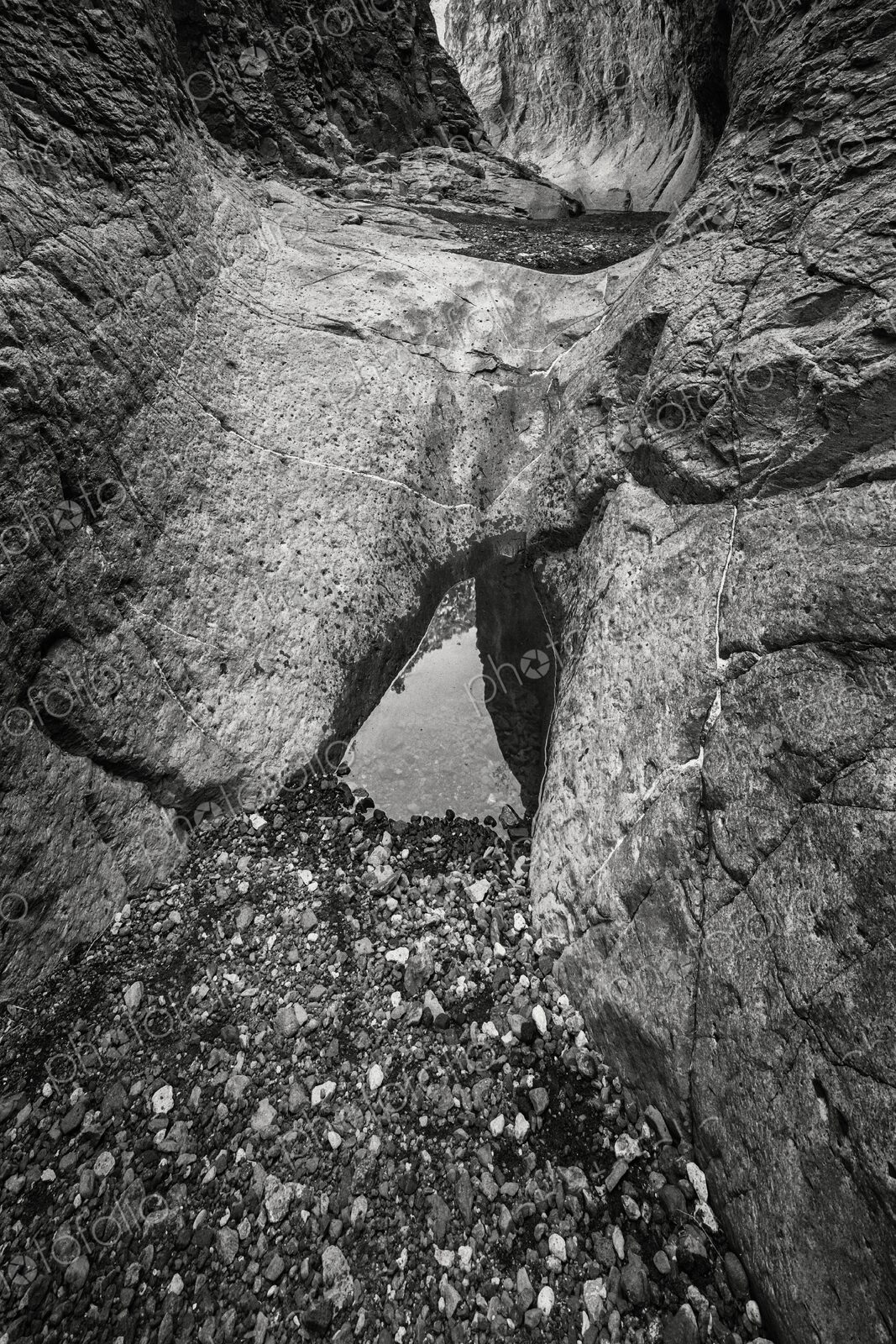 Closed Canyon, Big Bend State Park, black and white image, close up of rocks