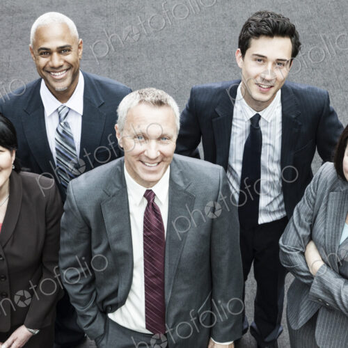 Closeup of a mixed race group of business people