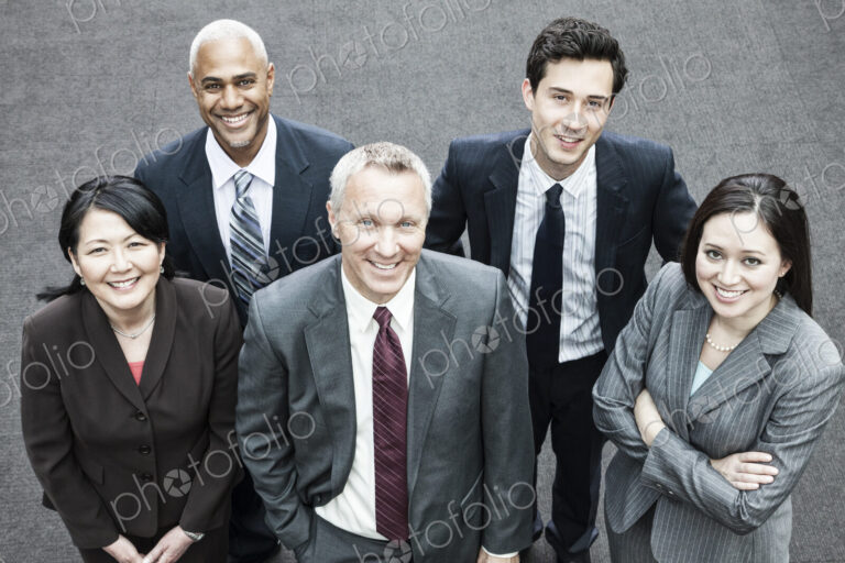 Closeup of a mixed race group of business people