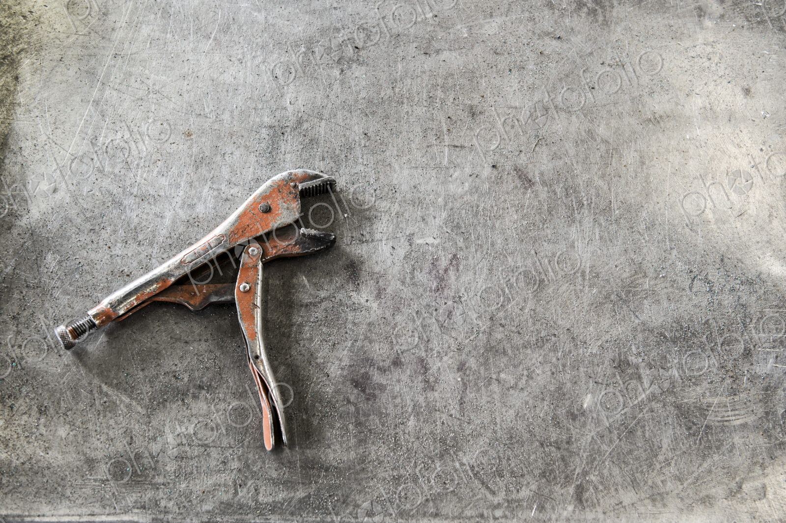 Closeup still life of tools used in a sheet metal factory.