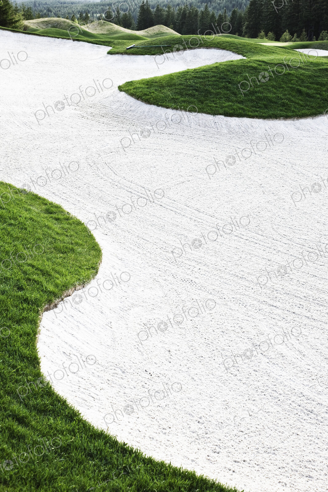Closeup view of a fairway sand trap on a golf course