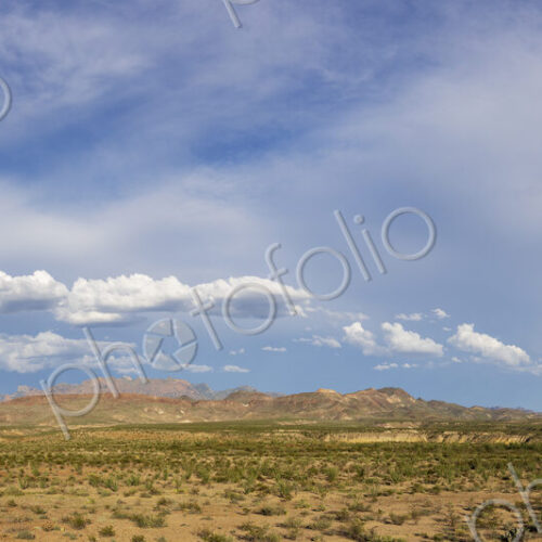Clouds above the Chisos Mountains in Big Bend National Park, view across the dry…