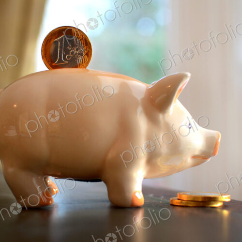 Coin in slot of piggy bank Coin in slot of piggy bank