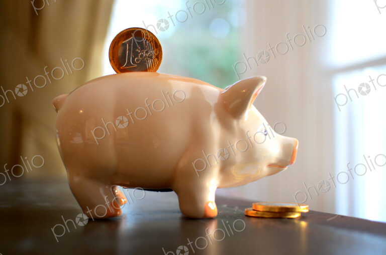 Coin in slot of piggy bank