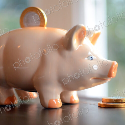 Coin in slot of piggy bank