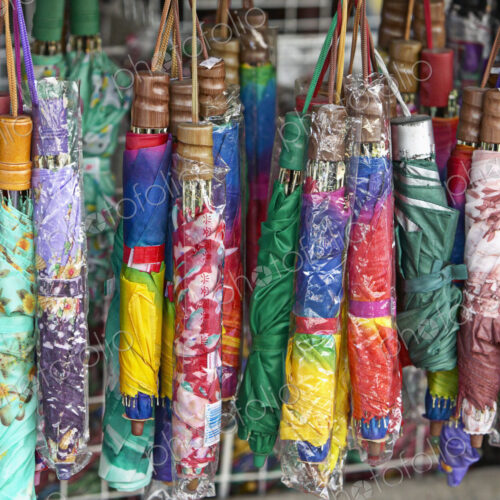 Collapsible Umbrellas Hanging in a Store