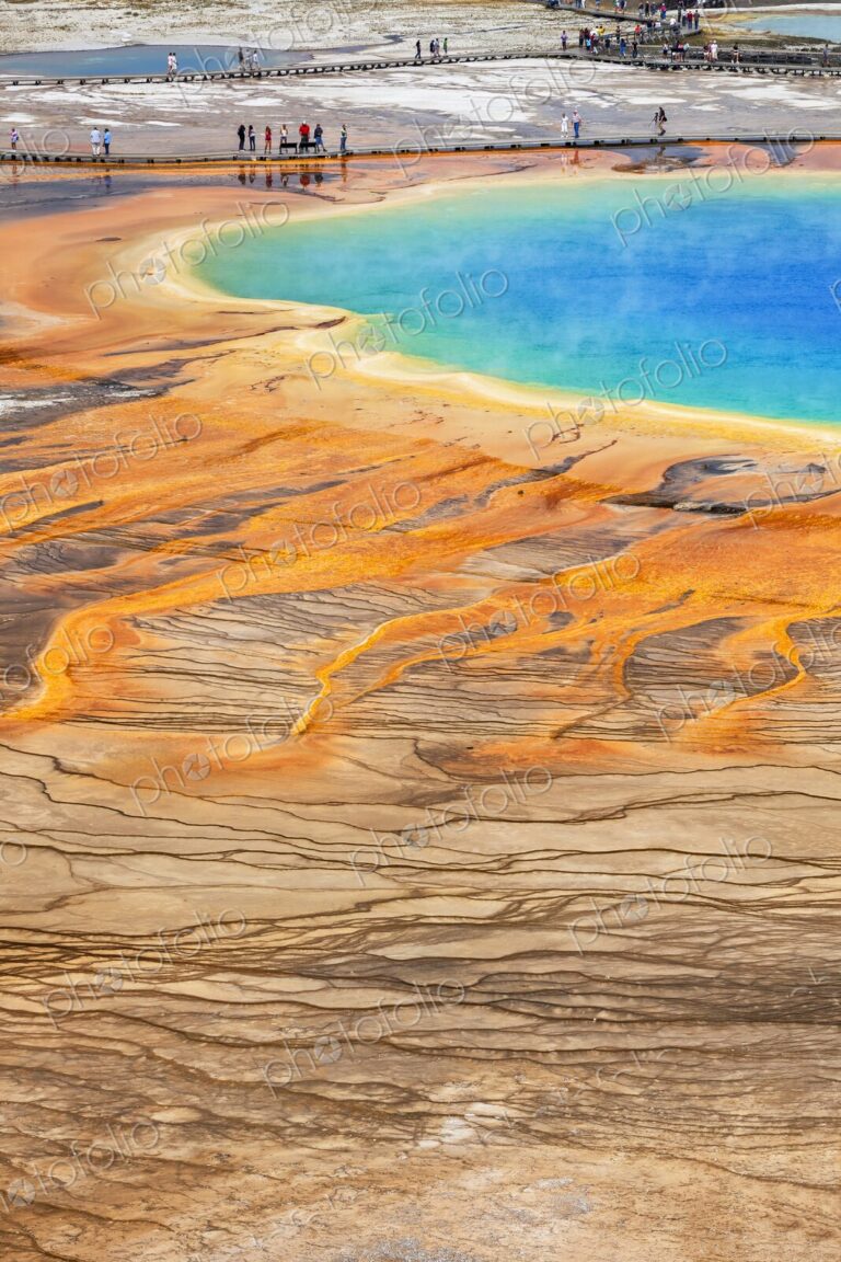 Colorful Grand Prismatic Spring in Yellowstone's Midway Geyser Basin with vivid…