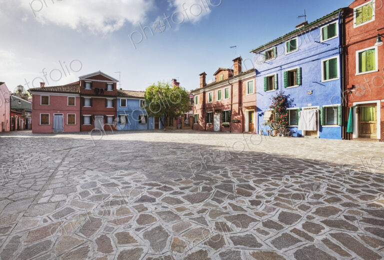 Colorful Homes Surround a Flagstone Plaza