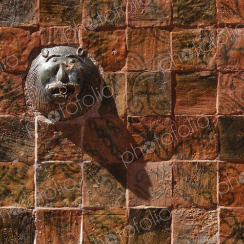 Colorful Tiles and Lion Face Fountain Colorful Tiles and Lion Face Fountain