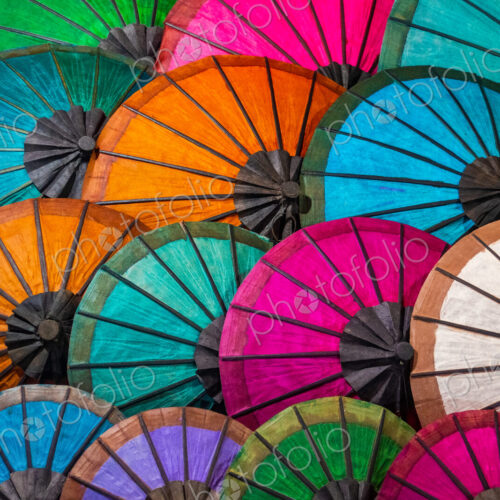Colorful Umbrellas At Street Market In Luang Prabang, Laos Colorful Umbrellas At Street Market In Luang Prabang, Laos