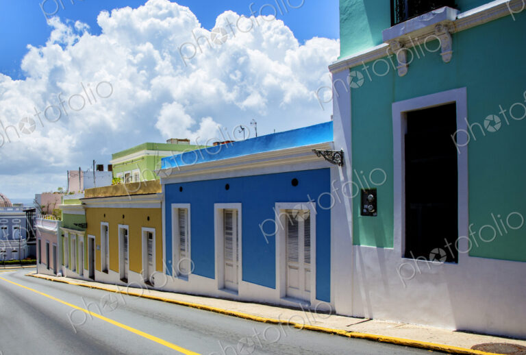 Colorful buildings on Old San Juan street, Puerto Rico, United States