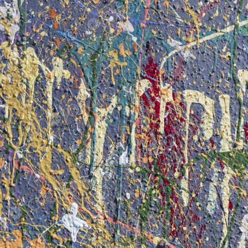 Colorful graffiti paint splattered and dripping on urban wall, close up Colorful graffiti paint splattered and dripping on urban wall, close up