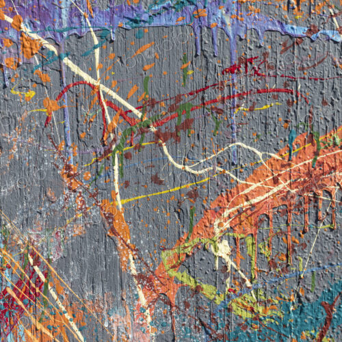 Colorful graffiti paint splattered and dripping on urban wall, close up Colorful graffiti paint splattered and dripping on urban wall, close up