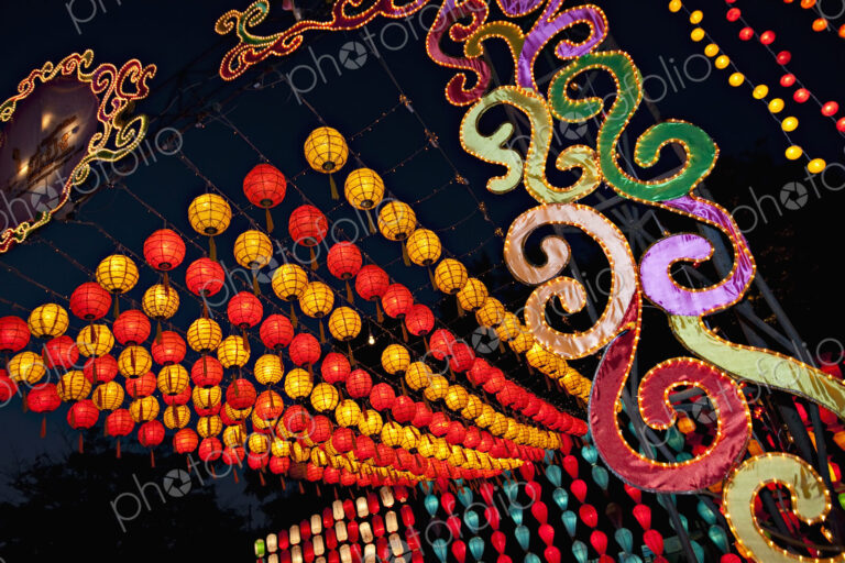 Colourful lanterns at the Krathong Festival of lights, a national annual celebration.
