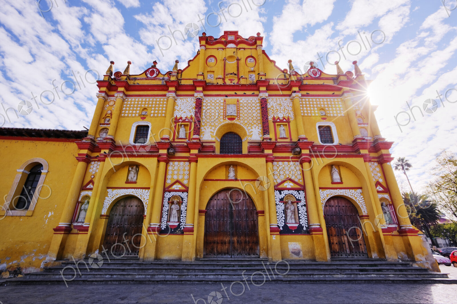 Colourful ornate church exterior.