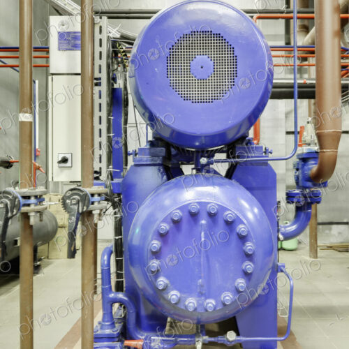 Compressor station in an ice rink, machinery used for rink ice cooling.