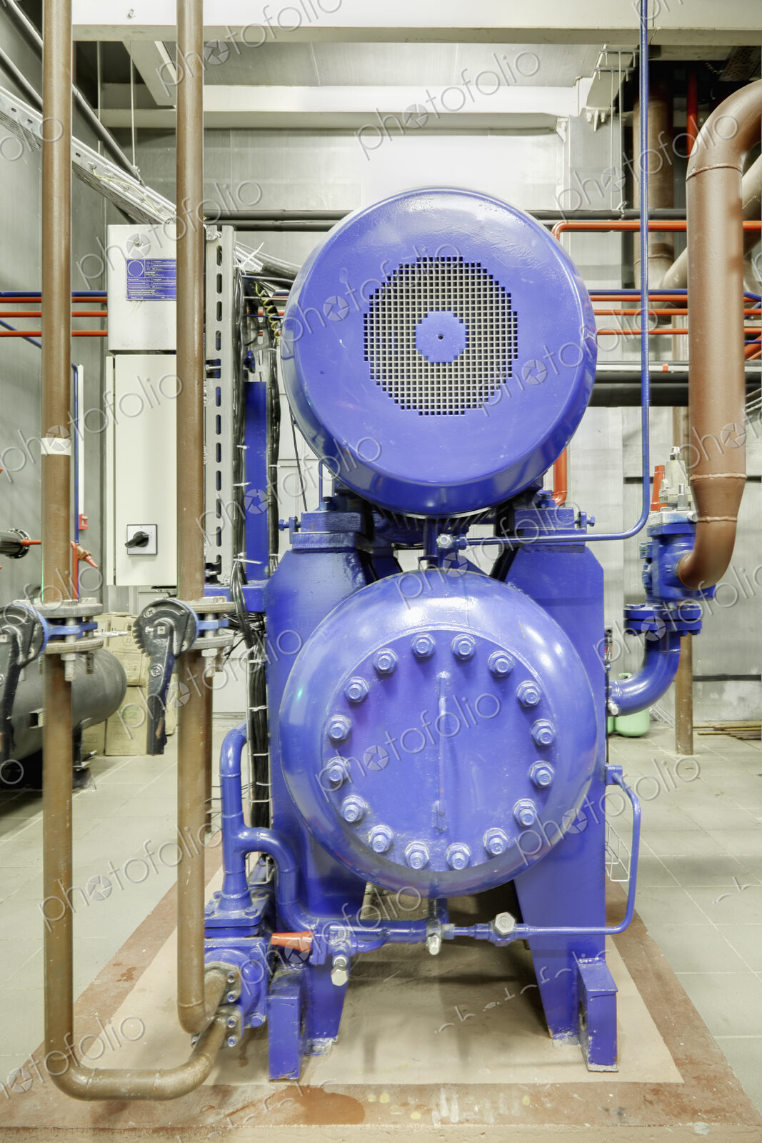 Compressor station in an ice rink, machinery used for rink ice cooling.
