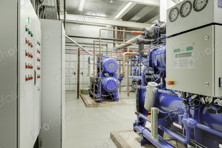 Compressor station in an ice rink, machinery used for rink ice cooling. Machine…
