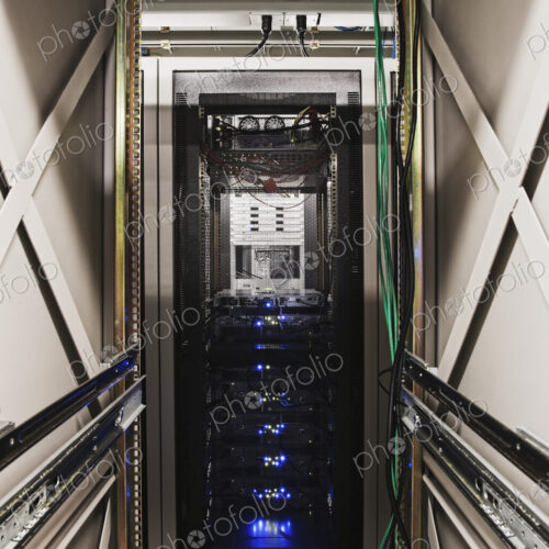Computer server in cabinet.