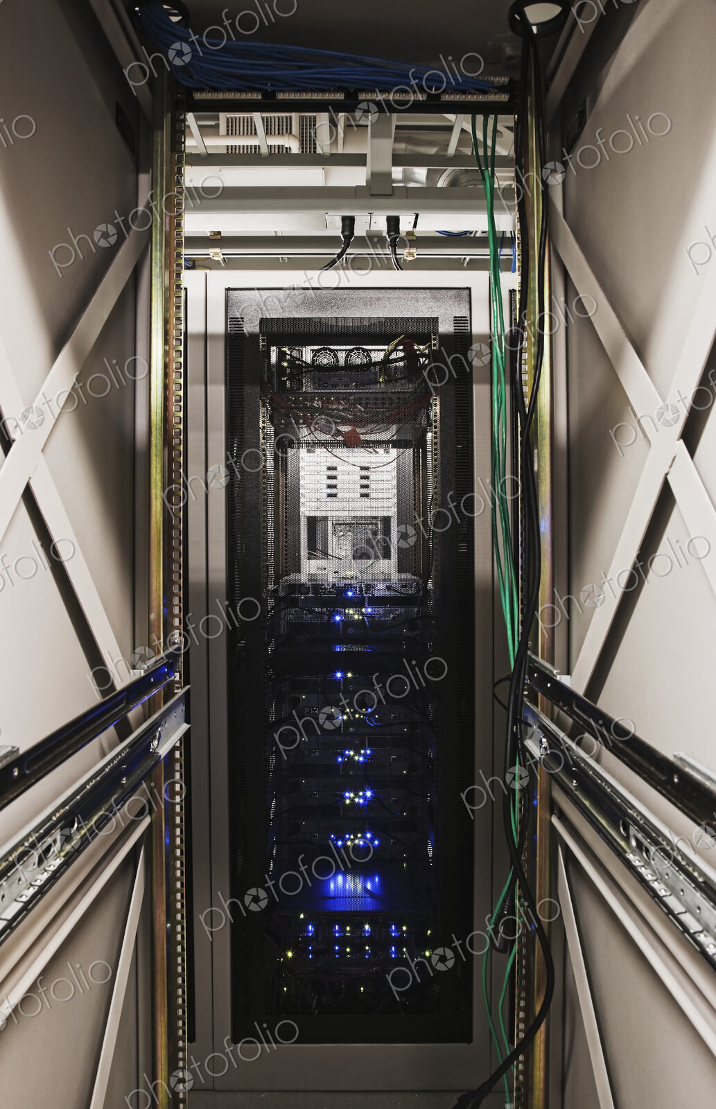 Computer server in cabinet.
