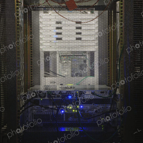 Computer server in cabinet. Computer server in cabinet.
