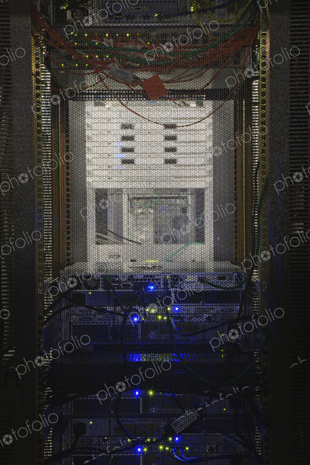 Computer server in cabinet.
